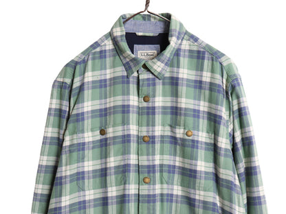 エルエルビーン チェック フランネル シャツ ジャケット メンズ M 古着 TRADITIONAL FIT ストレッチ ライナー付き ネルシャツ ワンポイント