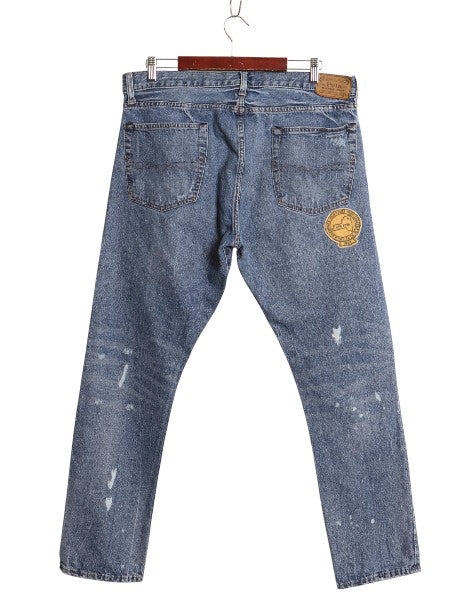 ポロ ラルフローレン デニム パンツ メンズ 36 32 / リペア クラッシュ ワッペン ヴィンテージ 加工 ジーンズ ジーパン スリム ストレート 