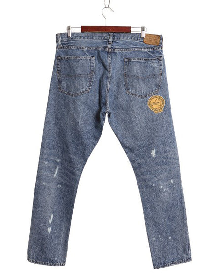 ポロ ラルフローレン デニム パンツ メンズ 36 32 / リペア クラッシュ ワッペン ヴィンテージ 加工 ジーンズ ジーパン スリム ストレート 