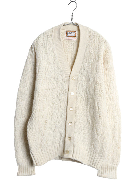 60s BRENTWOOD ケーブル ニット カーディガン メンズ L 小さめ M ヴィンテージ セーター シェットランド ウール  前開き ナチュラル アラン