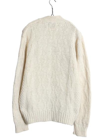 60s BRENTWOOD ケーブル ニット カーディガン メンズ L 小さめ M ヴィンテージ セーター シェットランド ウール  前開き ナチュラル アラン