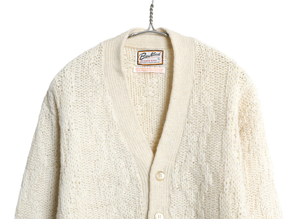 60s BRENTWOOD ケーブル ニット カーディガン メンズ L 小さめ M ヴィンテージ セーター シェットランド ウール  前開き ナチュラル アラン
