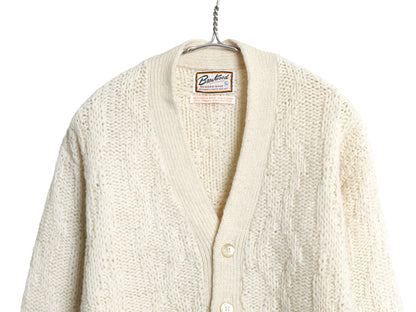 60s BRENTWOOD ケーブル ニット カーディガン メンズ L 小さめ M ヴィンテージ セーター シェットランド ウール  前開き ナチュラル アラン