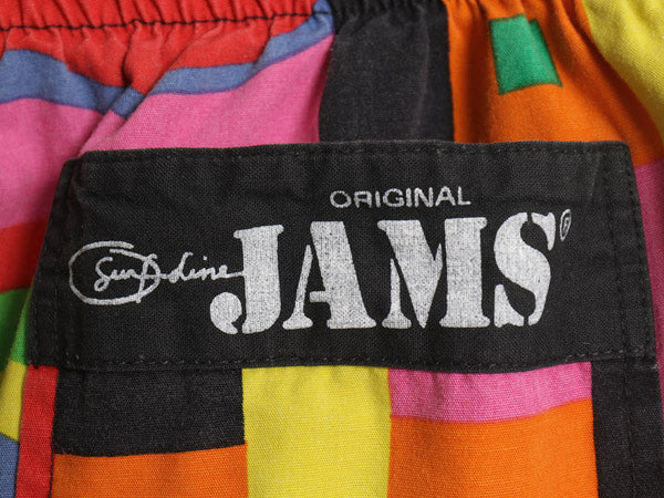 80s ジャムズ 総柄 コットン ショートパンツ メンズ L / 古着 ヴィンテージ ショーツ 短パン 海パン 水陸両用 スイム サーフ マルチカラー