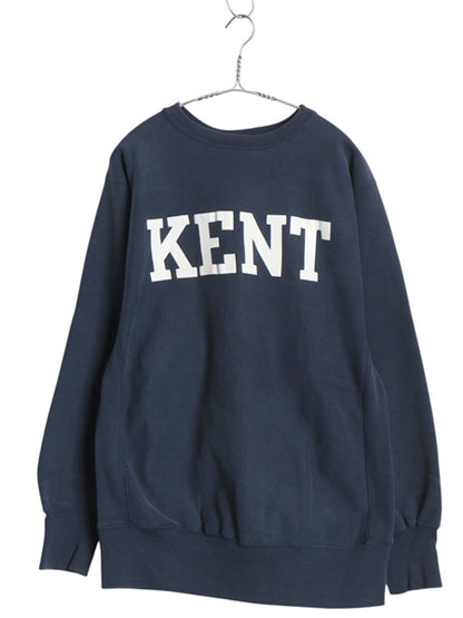 90s USA製 ★ チャンピオン リバースウィーブ カレッジ プリント スウェット メンズ XL オールド トレーナー 裏起毛 大きいサイズ ネイビー