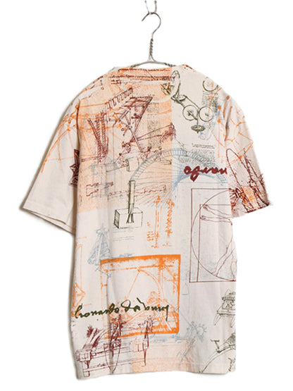 90s USA製 ★ ダヴィンチ アート オールオーバー プリント Tシャツ メンズ L / オールド 当時物 偉人 グラフィック 総柄 シングルステッチ