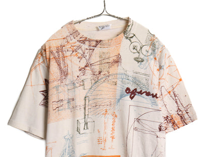 90s USA製 ★ ダヴィンチ アート オールオーバー プリント Tシャツ メンズ L / オールド 当時物 偉人 グラフィック 総柄 シングルステッチ