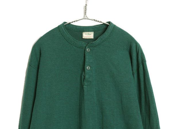 80s USA製 エルエルビーン ヘンリーネック 長袖 Tシャツ メンズ L / ヴィンテージ ロンT アンダーシャツ ロングスリーブ 2レイヤー 無地 緑
