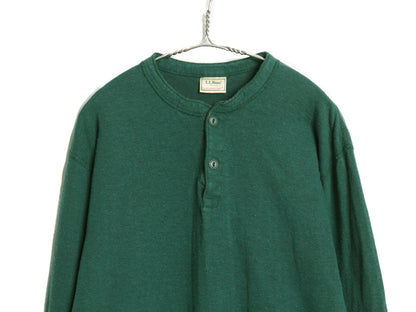 80s USA製 エルエルビーン ヘンリーネック 長袖 Tシャツ メンズ L / ヴィンテージ ロンT アンダーシャツ ロングスリーブ 2レイヤー 無地 緑