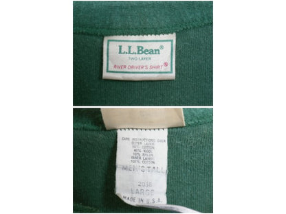 80s USA製 エルエルビーン ヘンリーネック 長袖 Tシャツ メンズ L / ヴィンテージ ロンT アンダーシャツ ロングスリーブ 2レイヤー 無地 緑