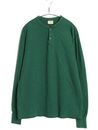80s USA製 エルエルビーン ヘンリーネック 長袖 Tシャツ メンズ L / ヴィンテージ ロンT アンダーシャツ ロングスリーブ 2レイヤー 無地 緑