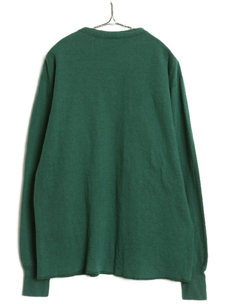 80s USA製 エルエルビーン ヘンリーネック 長袖 Tシャツ メンズ L / ヴィンテージ ロンT アンダーシャツ ロングスリーブ 2レイヤー 無地 緑