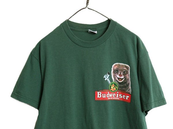 90s バドワイザー 両面 イラスト プリント Tシャツ メンズ L オールド オフィシャル フェレット キャラクター ビール 企業 当時物 アニマル