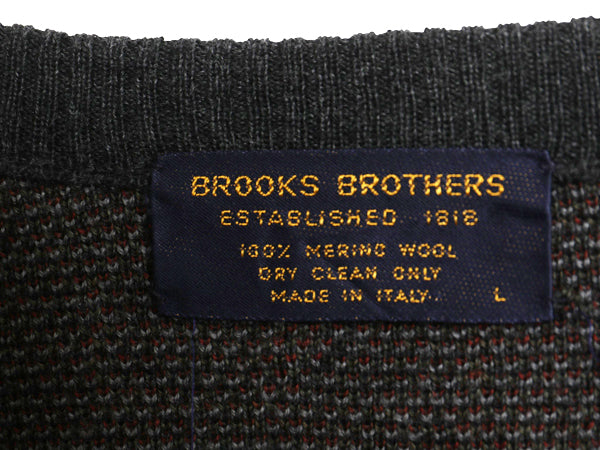80s イタリア製 ブルックスブラザーズ デザイン ニット セーター メンズ L / ヴィンテージ メリノ ウール 総柄 長袖ニット クルーネック 灰