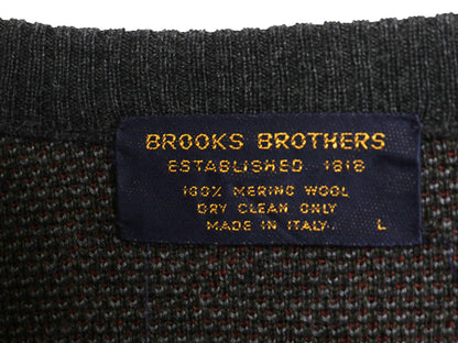 80s イタリア製 ブルックスブラザーズ デザイン ニット セーター メンズ L / ヴィンテージ メリノ ウール 総柄 長袖ニット クルーネック 灰