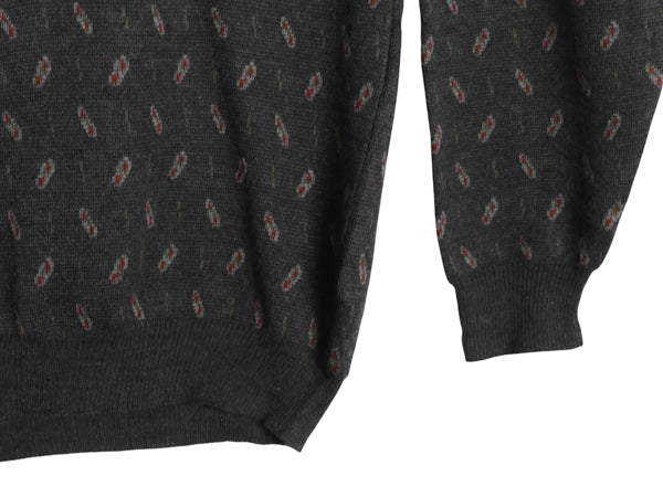 80s イタリア製 ブルックスブラザーズ デザイン ニット セーター メンズ L / ヴィンテージ メリノ ウール 総柄 長袖ニット クルーネック 灰