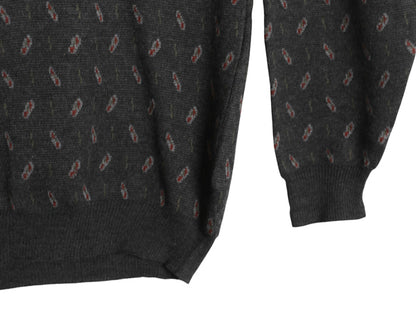80s イタリア製 ブルックスブラザーズ デザイン ニット セーター メンズ L / ヴィンテージ メリノ ウール 総柄 長袖ニット クルーネック 灰