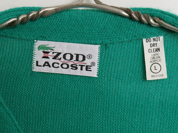 70s USA製 ラコステ アクリル ニット カーディガン メンズ レディース L 古着 ヴィンテージ 羽織り 前開き セーター ワンポイント ワニ刺繍