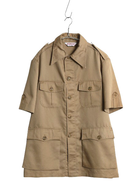 70s USA製 ★ マクレガー 半袖 サファリ シャツ メンズ L 程 ヴィンテージ アウトドア ブッシュ ハンティング 半袖シャツ ポケット付き 茶