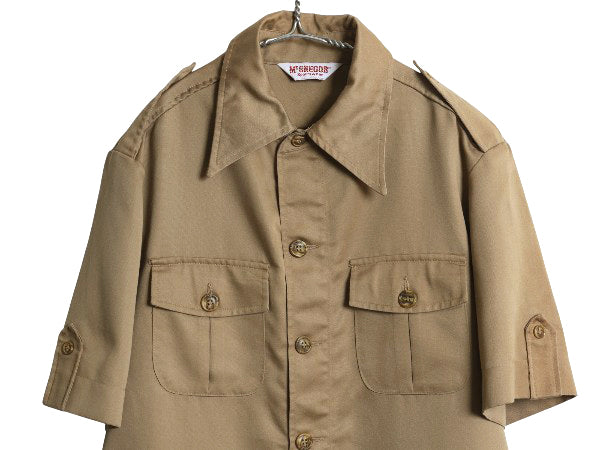 70s USA製 ★ マクレガー 半袖 サファリ シャツ メンズ L 程 ヴィンテージ アウトドア ブッシュ ハンティング 半袖シャツ ポケット付き 茶