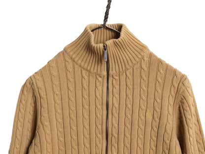 00s ローレン ラルフローレン フルジップ コットン ケーブル ニット セーター レディース L / オールド ハイネック ドライバーズ シンプル