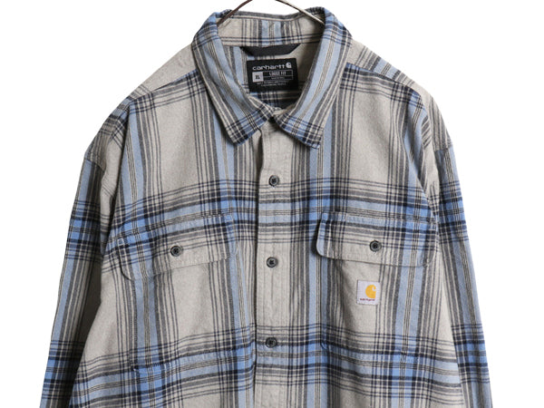 US企画 カーハート 長袖 ヘビー フランネル シャツ メンズ XL チェック LOOSE FIT ネルシャツ コットン ワーク 大きいサイズ マルチカラー