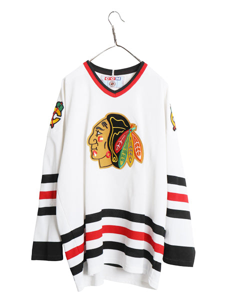 80s 90s ブラックホークス メッシュ ホッケー ジャージ メンズ XL / ヴィンテージ NHL オフィシャル アイスホッケー ユニフォーム ロンT 白