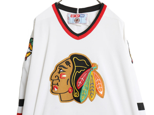80s 90s ブラックホークス メッシュ ホッケー ジャージ メンズ XL / ヴィンテージ NHL オフィシャル アイスホッケー ユニフォーム ロンT 白