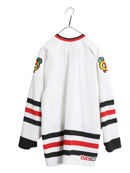 80s 90s ブラックホークス メッシュ ホッケー ジャージ メンズ XL / ヴィンテージ NHL オフィシャル アイスホッケー ユニフォーム ロンT 白