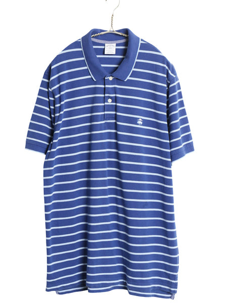 ブルックスブラザーズ ボーダー 鹿の子 半袖 ポロシャツ メンズ XXL 古着 半袖シャツ コットン カットソー スリム フィット 大きいサイズ