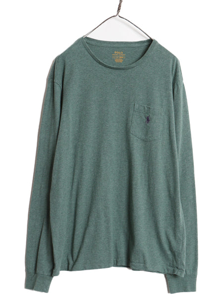 ポロ ラルフローレン ポケット付き 長袖 Tシャツ メンズ L 古着 ロンT ロングスリーブ コットン シングルステッチ ワンポイント カットソー