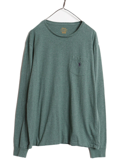 ポロ ラルフローレン ポケット付き 長袖 Tシャツ メンズ L 古着 ロンT ロングスリーブ コットン シングルステッチ ワンポイント カットソー