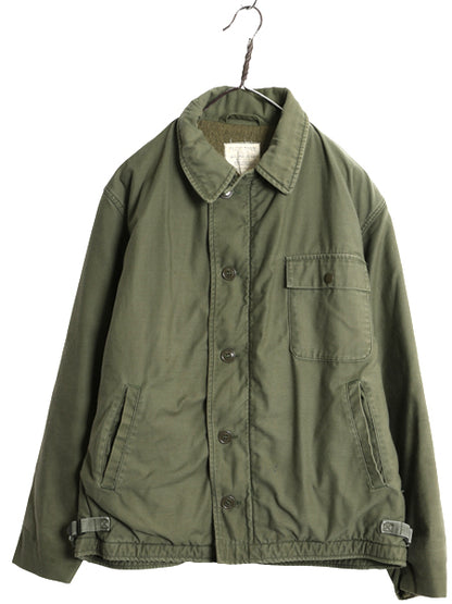 80s 米軍実物 USN ネイビー A-2 デッキ ジャケット メンズ L / 80年製 ヴィンテージ NAVY ミリタリー 軍物 裏ボア ライナー付き ブルゾン