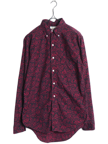 60s USA製 ★ キャンパス ボタニカル 総柄 3点留め ボタンダウン シャツ メンズ M 古着 ヴィンテージ 長袖シャツ BD コットン スリム 花柄