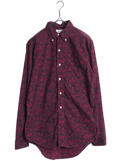 60s USA製 ★ キャンパス ボタニカル 総柄 3点留め ボタンダウン シャツ メンズ M 古着 ヴィンテージ 長袖シャツ BD コットン スリム 花柄