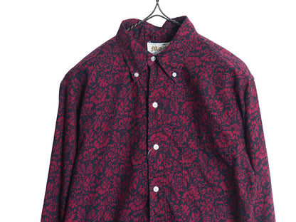 60s USA製 ★ キャンパス ボタニカル 総柄 3点留め ボタンダウン シャツ メンズ M 古着 ヴィンテージ 長袖シャツ BD コットン スリム 花柄