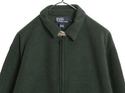 90s ポロ ラルフローレン フリース スイングトップ ジャケット メンズ L オールド ブルゾン フルジップ ジャンパー ワンポイント グリーン
