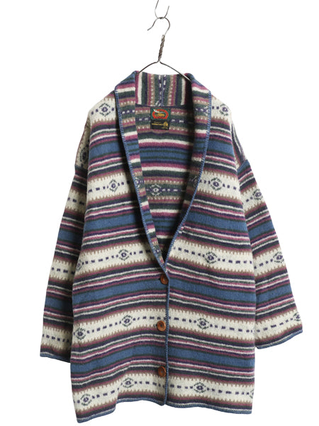 80s USA製 アルプス ショールカラー ニット ガウン レディース L / ヴィンテージ  ウール ジャケット カーディガン セーター ロング 羽織り