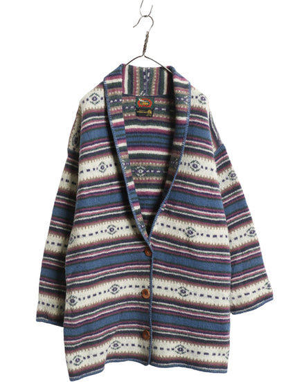 80s USA製 アルプス ショールカラー ニット ガウン レディース L / ヴィンテージ  ウール ジャケット カーディガン セーター ロング 羽織り