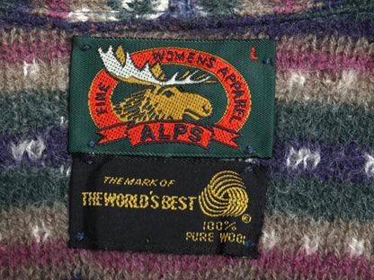 80s USA製 アルプス ショールカラー ニット ガウン レディース L / ヴィンテージ  ウール ジャケット カーディガン セーター ロング 羽織り