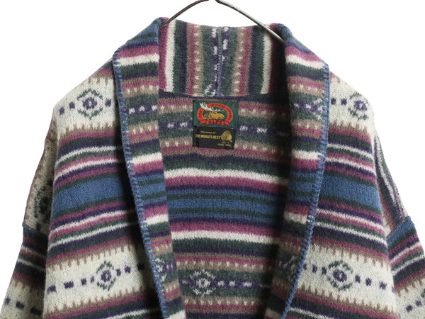 80s USA製 アルプス ショールカラー ニット ガウン レディース L / ヴィンテージ  ウール ジャケット カーディガン セーター ロング 羽織り