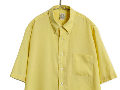 60s 70s USA製 アロー 半袖 ボタンダウン シャツ メンズ L 程 ヴィンテージ 半袖シャツ BDシャツ シワになりにくい ポケット付き 無地 薄手