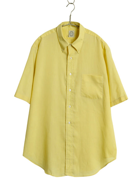 60s 70s USA製 アロー 半袖 ボタンダウン シャツ メンズ L 程 ヴィンテージ 半袖シャツ BDシャツ シワになりにくい ポケット付き 無地 薄手
