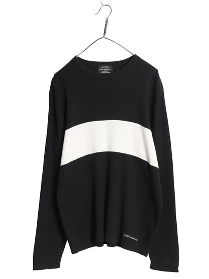 ポロジーンズ ラルフローレン コットン ニット セーター メンズ L ポロ クルーネック ワンポイント リブ編み ツートン ブラック ホワイト 
