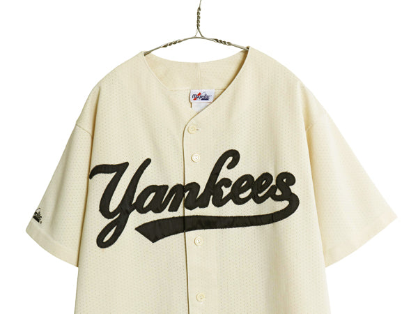USA製 ヤンキース ベースボール シャツ メンズ L MLB オフィシャル マジェスティック 大リーグ ユニフォーム ゲームシャツ メッシュ 重ね着