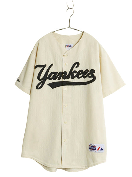 USA製 ヤンキース ベースボール シャツ メンズ L MLB オフィシャル マジェスティック 大リーグ ユニフォーム ゲームシャツ メッシュ 重ね着