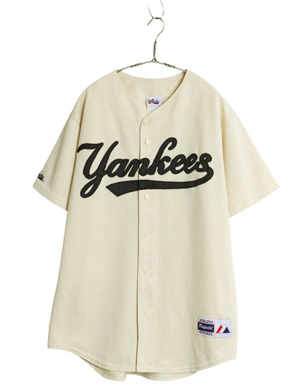 USA製 ヤンキース ベースボール シャツ メンズ L MLB オフィシャル マジェスティック 大リーグ ユニフォーム ゲームシャツ メッシュ 重ね着