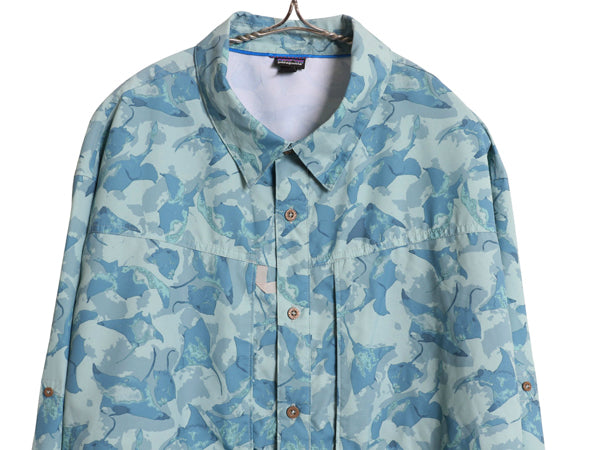 パタゴニア ロングスリーブ ソル パトロール シャツ メンズ XL / 21年製 長袖シャツ フィッシング マンタ 総柄 ボタンダウン 大きいサイズ