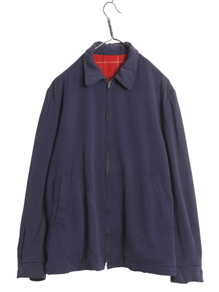 50s ★ レーヨン ギャバジン ジャケット メンズ XL ヴィンテージ ギャバジャケ フルジップ スポーツ ウール ライナー付き 紺 大きいサイズ
