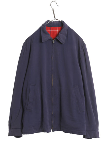 50s ★ レーヨン ギャバジン ジャケット メンズ XL ヴィンテージ ギャバジャケ フルジップ スポーツ ウール ライナー付き 紺 大きいサイズ
